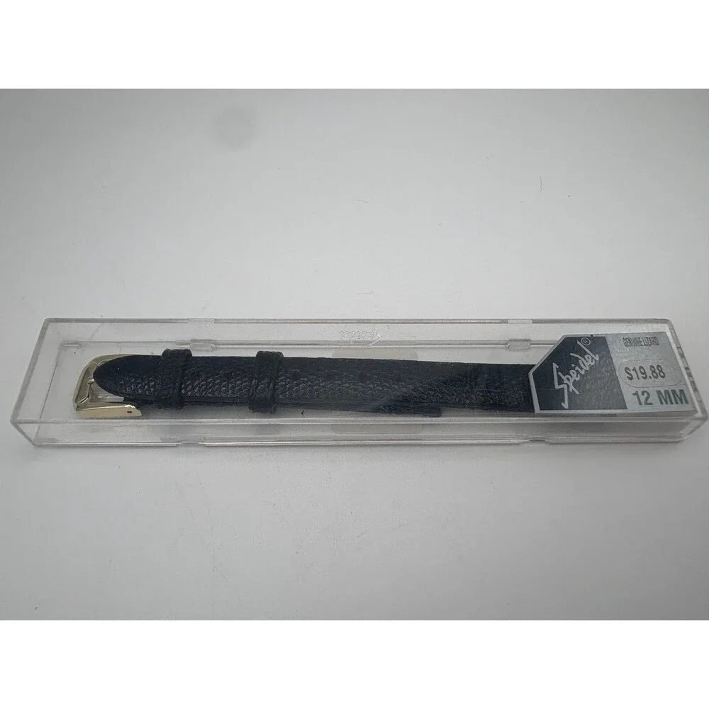 Vintage NOS Speidel 12mm Genuine Lizard Watch Strap - Black w/ Gold Buckle